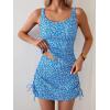 imageB2prity Tankini Swimsuit for Women Slimming Tummy Control Two Piece Bathing Suit Drawstring Swimwear Tank Top with SkirtBlue White Crushed Floral