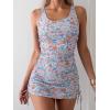 imageB2prity Tankini Swimsuit for Women Slimming Tummy Control Two Piece Bathing Suit Drawstring Swimwear Tank Top with SkirtOrange Floral Printed