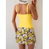 imageB2prity Tankini Swimsuit for Women Slimming Tummy Control Two Piece Bathing Suit Drawstring Swimwear Tank Top with SkirtYellow  Yellow Flowers