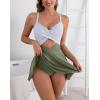 imageB2prity Women Cutout One Piece Skirt Swimsuit V Neck Wrap Tie Back Swimdress Tummy Control Bathing SuitsArmy Green