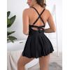 imageB2prity Women Cutout One Piece Skirt Swimsuit V Neck Wrap Tie Back Swimdress Tummy Control Bathing SuitsBlack
