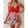 imageB2prity Women Cutout One Piece Skirt Swimsuit V Neck Wrap Tie Back Swimdress Tummy Control Bathing SuitsFlower 11
