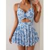 imageB2prity Women Cutout One Piece Skirt Swimsuit V Neck Wrap Tie Back Swimdress Tummy Control Bathing SuitsFlower10
