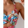imageB2prity Women Cutout One Piece Skirt Swimsuit V Neck Wrap Tie Back Swimdress Tummy Control Bathing SuitsHot Pink  Blue Floral Print