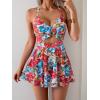 imageB2prity Women Cutout One Piece Skirt Swimsuit V Neck Wrap Tie Back Swimdress Tummy Control Bathing SuitsHot Pink  Blue Floral Print