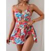 imageB2prity Women Cutout One Piece Skirt Swimsuit V Neck Wrap Tie Back Swimdress Tummy Control Bathing SuitsHot Pink  Blue Floral Print