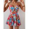 imageB2prity Women Cutout One Piece Skirt Swimsuit V Neck Wrap Tie Back Swimdress Tummy Control Bathing SuitsHot Pink  Blue Floral Print