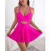 imageB2prity Women Cutout One Piece Skirt Swimsuit V Neck Wrap Tie Back Swimdress Tummy Control Bathing SuitsHot Pink1