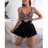 imageB2prity Women Cutout One Piece Skirt Swimsuit V Neck Wrap Tie Back Swimdress Tummy Control Bathing SuitsLeopard