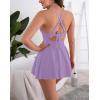 imageB2prity Women Cutout One Piece Skirt Swimsuit V Neck Wrap Tie Back Swimdress Tummy Control Bathing SuitsLight Purple