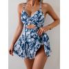 imageB2prity Women Cutout One Piece Skirt Swimsuit V Neck Wrap Tie Back Swimdress Tummy Control Bathing SuitsNavy Blue Flower