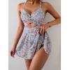 imageB2prity Women Cutout One Piece Skirt Swimsuit V Neck Wrap Tie Back Swimdress Tummy Control Bathing SuitsOrange Floral Printed
