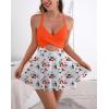 imageB2prity Women Cutout One Piece Skirt Swimsuit V Neck Wrap Tie Back Swimdress Tummy Control Bathing SuitsOrange print
