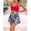 imageB2prity Women Cutout One Piece Skirt Swimsuit V Neck Wrap Tie Back Swimdress Tummy Control Bathing SuitsRed floral