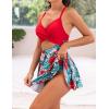 imageB2prity Women Cutout One Piece Skirt Swimsuit V Neck Wrap Tie Back Swimdress Tummy Control Bathing SuitsRed floral