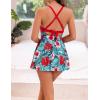 imageB2prity Women Cutout One Piece Skirt Swimsuit V Neck Wrap Tie Back Swimdress Tummy Control Bathing SuitsRed floral