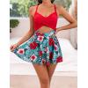 imageB2prity Women Cutout One Piece Skirt Swimsuit V Neck Wrap Tie Back Swimdress Tummy Control Bathing SuitsRed floral