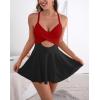 imageB2prity Women Cutout One Piece Skirt Swimsuit V Neck Wrap Tie Back Swimdress Tummy Control Bathing SuitsRed1