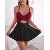 imageB2prity Women Cutout One Piece Skirt Swimsuit V Neck Wrap Tie Back Swimdress Tummy Control Bathing SuitsRed4