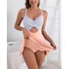 imageB2prity Women Cutout One Piece Skirt Swimsuit V Neck Wrap Tie Back Swimdress Tummy Control Bathing SuitsStripe pink