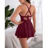 imageB2prity Women Cutout One Piece Skirt Swimsuit V Neck Wrap Tie Back Swimdress Tummy Control Bathing SuitsWine Red