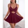 imageB2prity Women Cutout One Piece Skirt Swimsuit V Neck Wrap Tie Back Swimdress Tummy Control Bathing SuitsWine Red