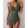 imageB2prity Women Mesh One Piece Swimdress Swimsuit Tummy Control V Neck Cutout Bathing Suit Wrap Drawstring Sarong SwimwearArmy Green