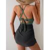 imageB2prity Women Mesh One Piece Swimdress Swimsuit Tummy Control V Neck Cutout Bathing Suit Wrap Drawstring Sarong SwimwearArmy Green black