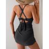 imageB2prity Women Mesh One Piece Swimdress Swimsuit Tummy Control V Neck Cutout Bathing Suit Wrap Drawstring Sarong SwimwearBlack