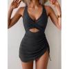 imageB2prity Women Mesh One Piece Swimdress Swimsuit Tummy Control V Neck Cutout Bathing Suit Wrap Drawstring Sarong SwimwearBlack