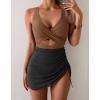imageB2prity Women Mesh One Piece Swimdress Swimsuit Tummy Control V Neck Cutout Bathing Suit Wrap Drawstring Sarong SwimwearBrown  Black
