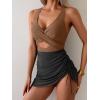 imageB2prity Women Mesh One Piece Swimdress Swimsuit Tummy Control V Neck Cutout Bathing Suit Wrap Drawstring Sarong SwimwearBrown  Black