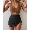 imageB2prity Women Mesh One Piece Swimdress Swimsuit Tummy Control V Neck Cutout Bathing Suit Wrap Drawstring Sarong SwimwearBrown  Black