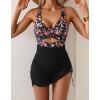 imageB2prity Women Mesh One Piece Swimdress Swimsuit Tummy Control V Neck Cutout Bathing Suit Wrap Drawstring Sarong SwimwearColorful Floral Print