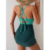 imageB2prity Women Mesh One Piece Swimdress Swimsuit Tummy Control V Neck Cutout Bathing Suit Wrap Drawstring Sarong SwimwearGreen dark Green