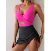 imageB2prity Women Mesh One Piece Swimdress Swimsuit Tummy Control V Neck Cutout Bathing Suit Wrap Drawstring Sarong SwimwearHot Pink black