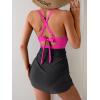 imageB2prity Women Mesh One Piece Swimdress Swimsuit Tummy Control V Neck Cutout Bathing Suit Wrap Drawstring Sarong SwimwearHot Pink black