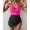 imageB2prity Women Mesh One Piece Swimdress Swimsuit Tummy Control V Neck Cutout Bathing Suit Wrap Drawstring Sarong SwimwearHot Pink black