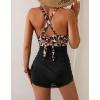 imageB2prity Women Mesh One Piece Swimdress Swimsuit Tummy Control V Neck Cutout Bathing Suit Wrap Drawstring Sarong SwimwearLeopard Print  Black
