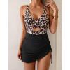 imageB2prity Women Mesh One Piece Swimdress Swimsuit Tummy Control V Neck Cutout Bathing Suit Wrap Drawstring Sarong SwimwearLeopard Print  Black
