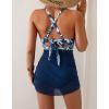 imageB2prity Women Mesh One Piece Swimdress Swimsuit Tummy Control V Neck Cutout Bathing Suit Wrap Drawstring Sarong SwimwearNavy Blue Leaf  Blue