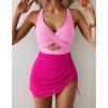 imageB2prity Women Mesh One Piece Swimdress Swimsuit Tummy Control V Neck Cutout Bathing Suit Wrap Drawstring Sarong SwimwearPink hot Pink