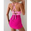 imageB2prity Women Mesh One Piece Swimdress Swimsuit Tummy Control V Neck Cutout Bathing Suit Wrap Drawstring Sarong SwimwearPink hot Pink
