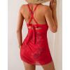 imageB2prity Women Mesh One Piece Swimdress Swimsuit Tummy Control V Neck Cutout Bathing Suit Wrap Drawstring Sarong SwimwearRed  Red Floral