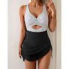 imageB2prity Women Mesh One Piece Swimdress Swimsuit Tummy Control V Neck Cutout Bathing Suit Wrap Drawstring Sarong SwimwearStripe  Black
