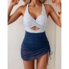 imageB2prity Women Mesh One Piece Swimdress Swimsuit Tummy Control V Neck Cutout Bathing Suit Wrap Drawstring Sarong SwimwearStripe  Navy Blue