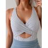 imageB2prity Women Mesh One Piece Swimdress Swimsuit Tummy Control V Neck Cutout Bathing Suit Wrap Drawstring Sarong SwimwearStripe grey Blue