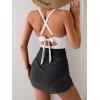 imageB2prity Women Mesh One Piece Swimdress Swimsuit Tummy Control V Neck Cutout Bathing Suit Wrap Drawstring Sarong SwimwearWhite black