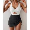 imageB2prity Women Mesh One Piece Swimdress Swimsuit Tummy Control V Neck Cutout Bathing Suit Wrap Drawstring Sarong SwimwearWhite black