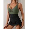 imageB2prity Womens Mesh One Piece Swimdress Swimsuit Tummy Control V Neck U Ring Bathing Suit Drawstring Sarong SwimwearArmy Green black
